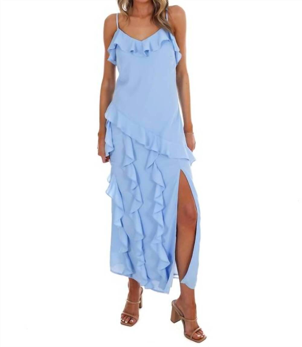 NEW IN FEBRUARY hint of allure ruffle maxi dress in powder blue